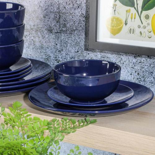 Gibson Simply Essential Coupe 12-Piece Blue Round Stoneware Dinnerware Set