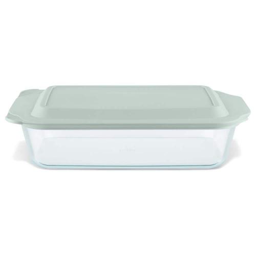 Pyrex Deep 9 x 13 in. Rectangular Glass Baking Dish with Sage Green Lid