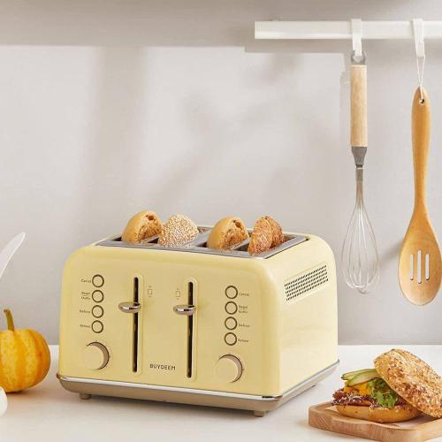 4-Slice Mellow Yellow Extra-Wide Slot Toaster with Removal Crumb Tray and 7-Shade Settings