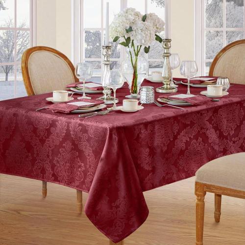 60 in. W x 84 in. L Oblong Burgundy Barcelona Damask Fabric Tablecloth