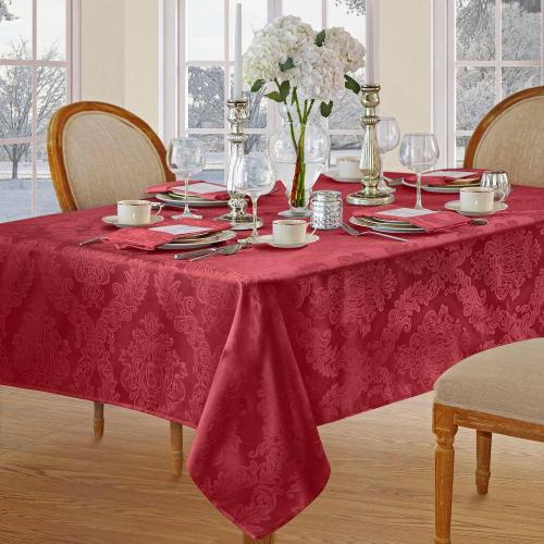 60 in. W x 84 in. L Oblong Red Barcelona Damask Fabric Tablecloth