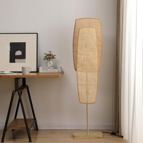 Amud, 55 in. Natural Indoor Standard Floor Lamp, with Bamboo Panel Shade, No Bulbs Included