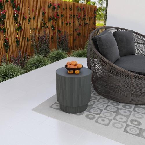 Modern Round Side Table Assembled Fiberstone Accent Table for Indoor and Outdoor Eden Series  (See the picture for the color)