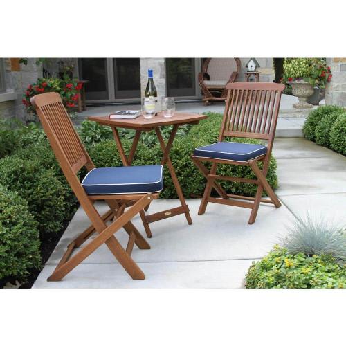 3-Piece Eucalyptus Outdoor Bistro Set with Blue Cushions