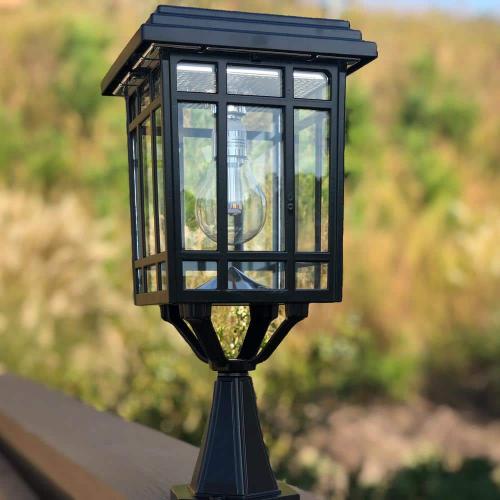 Prairie Bulb Single Black Integrated LED Outdoor Solar Post Light with 3-Mounting Options Fitter, Pier and Wall Mounts