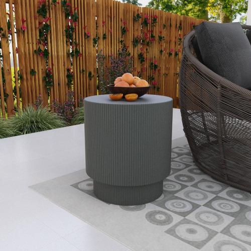 Modern Round Side Table Assembled Fiberstone Accent Table for Indoor and Outdoor Eden Series  (See the picture for the color)