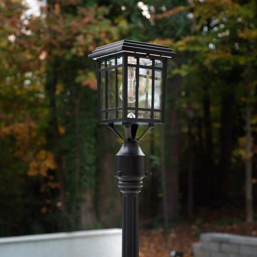 Prairie Bulb Single Black Integrated LED Outdoor Solar Post Light with 3-Mounting Options Fitter, Pier and Wall Mounts