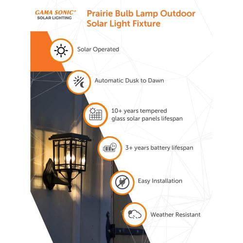Prairie Bulb Single Black Integrated LED Outdoor Solar Post Light with 3-Mounting Options Fitter, Pier and Wall Mounts
