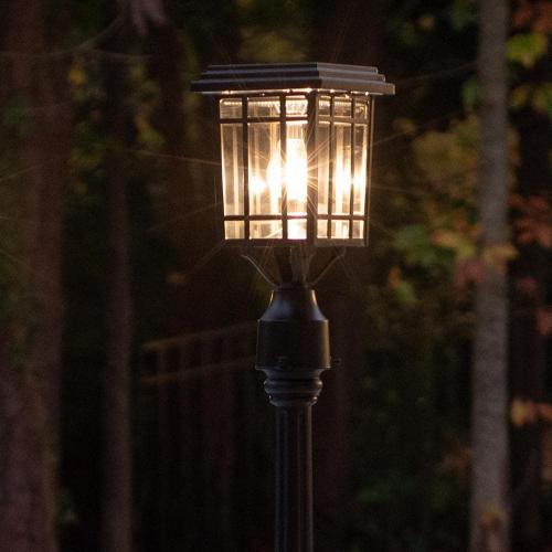 Prairie Bulb Single Black Integrated LED Outdoor Solar Post Light with 3-Mounting Options Fitter, Pier and Wall Mounts