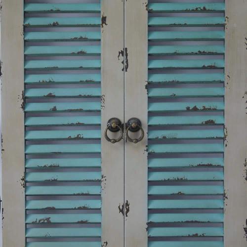 40 in. x 40 in. Wood Beige Window Shutter Scroll Wall Decor with Metal Scrollwork Relief