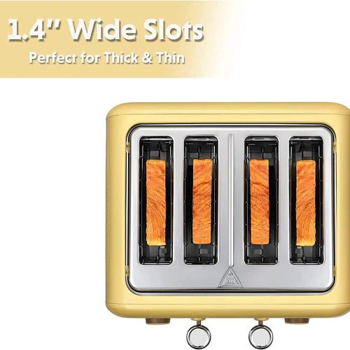 4-Slice Mellow Yellow Extra-Wide Slot Toaster with Removal Crumb Tray and 7-Shade Settings