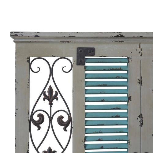 40 in. x 40 in. Wood Beige Window Shutter Scroll Wall Decor with Metal Scrollwork Relief