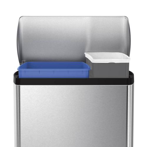 46 Liter Rectangular Step Recycling Trash Can, Brushed Stainless Steel