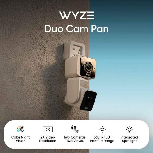 Pan Cam Duo, Dual Cam Indoor/Outdoor, Plug-in 2K Security Camera with Pan/Tilt/Zoom, Color Night Vision, and Spotlight
