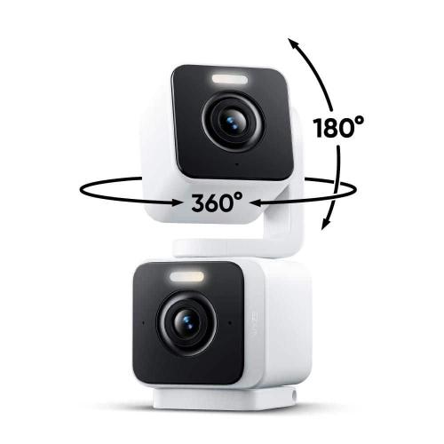 White Pan Cam Duo, Dual Cam Indoor/Outdoor, Plug-in 2K Security Camera with Pan/Tilt/Zoom, Color Night Vision, and Spotlight
