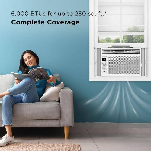 6000 BTU Window Air Conditioner, Fan and Dehumidifier, 250 sq. ft., Remote Control, Easy-to-Use, Reusable Filter