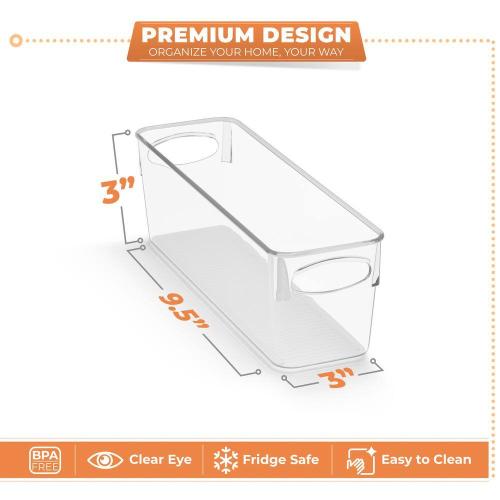 Narrow Clear Plastic Storage Bins with Handles for Shelves-10-Pack Organizers and Storage