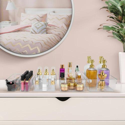 Narrow Clear Plastic Storage Bins with Handles for Shelves-10-Pack Organizers and Storage