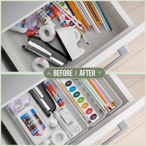 Narrow Clear Plastic Storage Bins with Handles for Shelves-10-Pack Organizers and Storage
