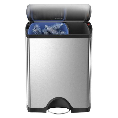 46 Liter Rectangular Step Recycling Trash Can, Brushed Stainless Steel