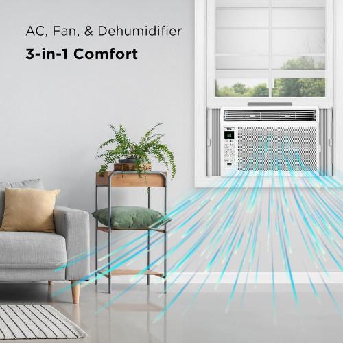 6000 BTU Window Air Conditioner, Fan and Dehumidifier, 250 sq. ft., Remote Control, Easy-to-Use, Reusable Filter