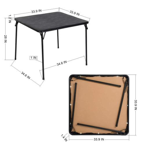FERN Modern Square Black Plastic Tabletop Folding Table 33.5 in. 4 Legs Dining Table, No Assembly, Seats 4