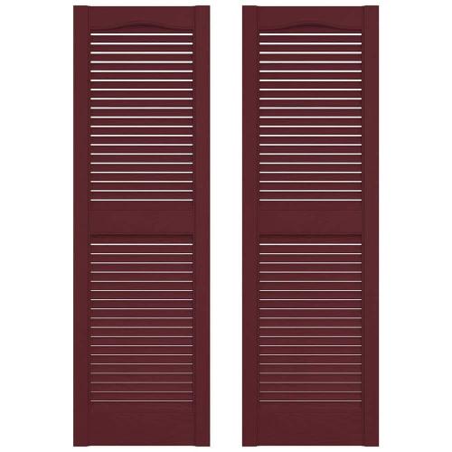 14.5 in. x 43 in. Louvered Vinyl Exterior Shutters Pair in Wineberry