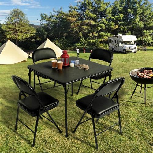 FERN Modern Square Black Plastic Tabletop Folding Table 33.5 in. 4 Legs Dining Table, No Assembly, Seats 4