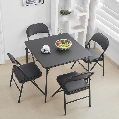 FERN Modern Square Black Plastic Tabletop Folding Table 33.5 in. 4 Legs Dining Table, No Assembly, Seats 4