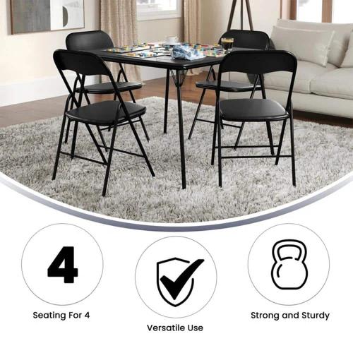 FERN Modern Square Black Plastic Tabletop Folding Table 33.5 in. 4 Legs Dining Table, No Assembly, Seats 4