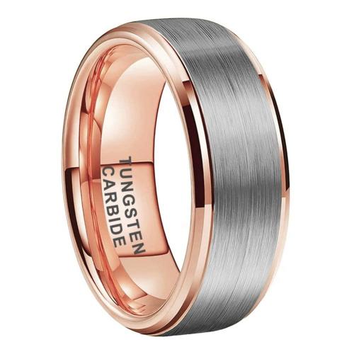 TUTISS 8mm Rose Gold Tungsten Rings for Men Women Fashion Engagement Wedding Bands Silver Brushed Top Stepped Beveled Comfort Fit Size 6.5