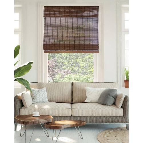 Premium True-to-Size Brown Buffalo Cordless Light Filtering Natural Woven Bamboo Roman Shade 34 in. W x 64 in. L