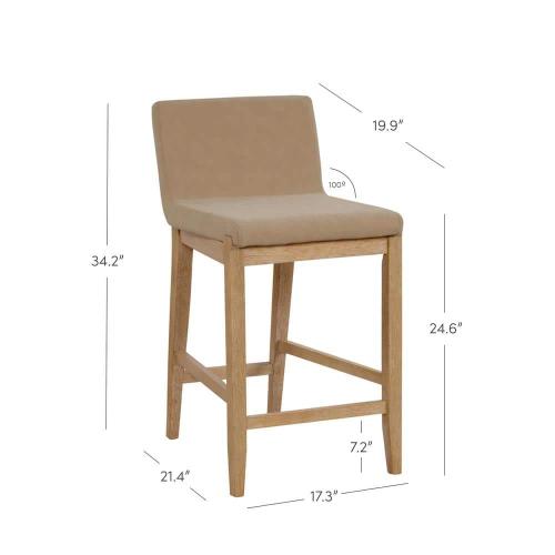 Size 34 Color brown Nathan James Gracie 34 in. Light Brown Wood Modern Counter Height Bar Stool with Back, Faux Leather Seat and Brushed Legs