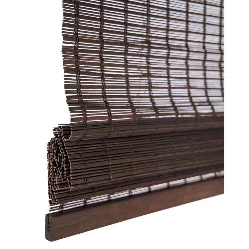 Premium True-to-Size Brown Buffalo Cordless Light Filtering Natural Woven Bamboo Roman Shade 34 in. W x 64 in. L