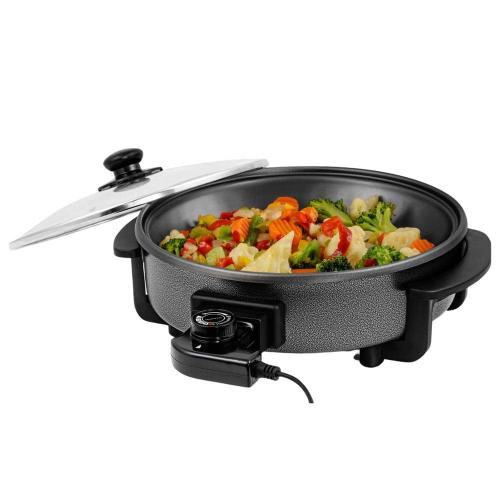 OVENTE 113 Sq. In. Black Electric Skillet with Nonstick Coating, Frying Pan with Tempered Glass Lid