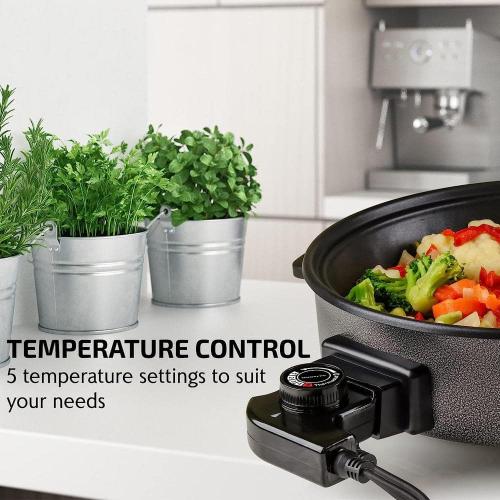 OVENTE 113 Sq. In. Black Electric Skillet with Nonstick Coating, Frying Pan with Tempered Glass Lid