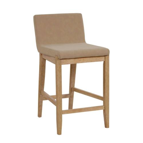 Size 34 Color brown Nathan James Gracie 34 in. Light Brown Wood Modern Counter Height Bar Stool with Back, Faux Leather Seat and Brushed Legs