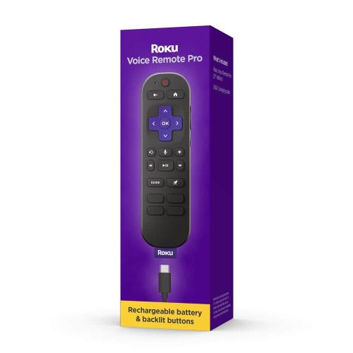 Roku Voice Remote Pro 2nd Edition, Rechargeable Replacement Voice Remote, Backlit Buttons, and Hands-free Voice Controls