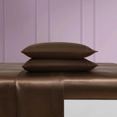 Solid Satin 4-Piece Espresso Brown Satin King Sheet Set
