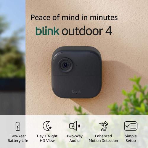 Outdoor 4 - Wireless Battery Operated Smart Security Camera System with 3 - Cameras and Included Sync Module Core, Black