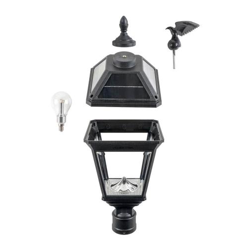 Imperial II Bulb 1-Light Black Outdoor Waterproof Solar Warm White LED Post Light with 3 in. Fitter for Landscape