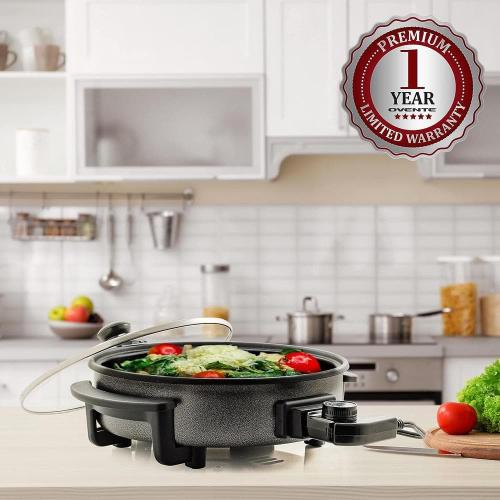 OVENTE 113 Sq. In. Black Electric Skillet with Nonstick Coating, Frying Pan with Tempered Glass Lid