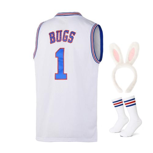 DORISUBE Youth Basketball Jersey Bugs #1 Space Movie Jersey 90S Hip Hop Clothing Kids Shirt for Party (#1 White X-Small)