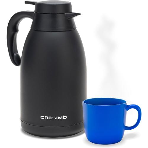 Thermal Carafe 68 Oz - Black Stainless Steel Coffee Carafe for Hot Liquids, Coffee Carafe Insulated, 12 Hours Hot & 24 Cold Insulated Beverage Dispenser - Coffee Urn, Hot Water Dispenser - Cresimo