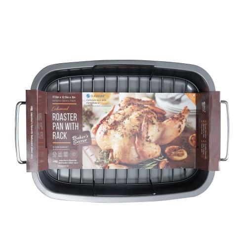 Baker's Secret Roaster with Rack 20 x 14 with Handles Heavy Gauge Carbon Steel Roaster with Floating Rack for Baking Roasting Cooking Dishwasher Safe Kitchen Accessories