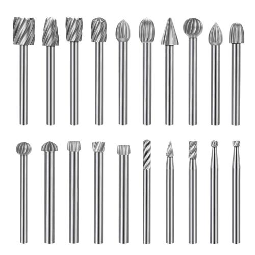 20PCS HSS Rotary Burr Set Carving Bits and Engraving Router Bit Set for Rotary Tool Accessories with 1/8(3mm) Shank for Woodworking Engraving DrillingGrooving