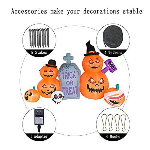 Inflatable Halloween Decorations 7.8 Ft Inflatable Pumpkin with Tombstone & Skull Outdoor Blow Up Yard Decorations with 9 Build-in LED Lights for Yard Garden