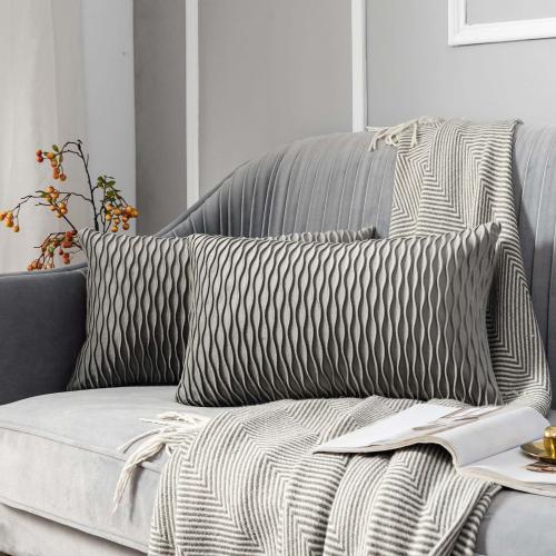 JUSPURBET Decorative Velvet Pillow Covers with Wave StripedPack of 2 Luxury Soft Cushion Cases for Couch Sofa Living Room16x24 InchesGrey