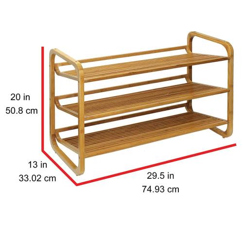 20 in. H 12-Pair 3-Tier Brown Bamboo Shoe Rack