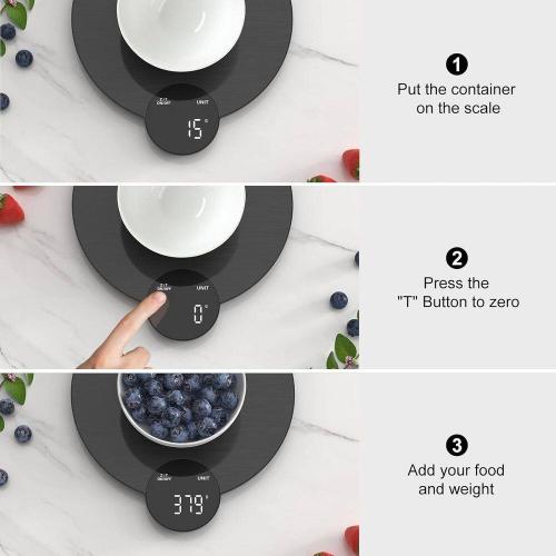 Digital Food Scale, Kitchen Scale for Baking and Cooking, HD LED Screen, Stainless Steel, 11 lbs. Capacity.